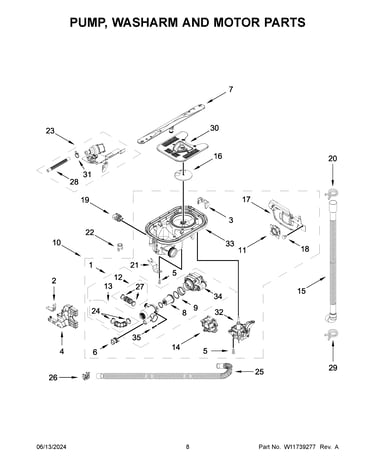 Pump, washarm and motor parts