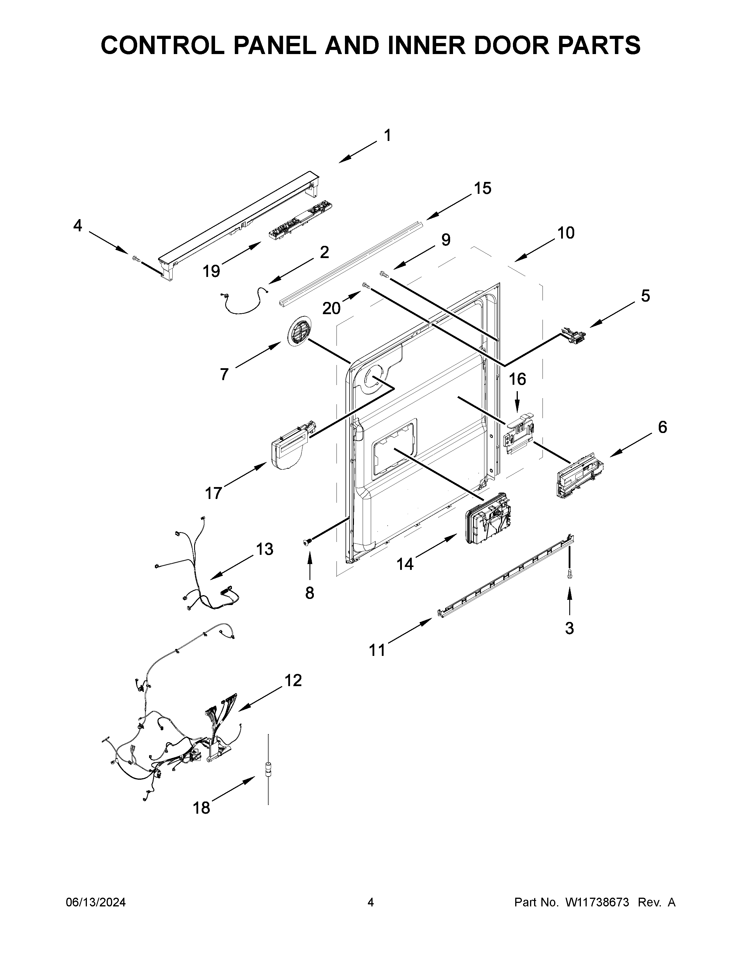 Control panel and inner door parts