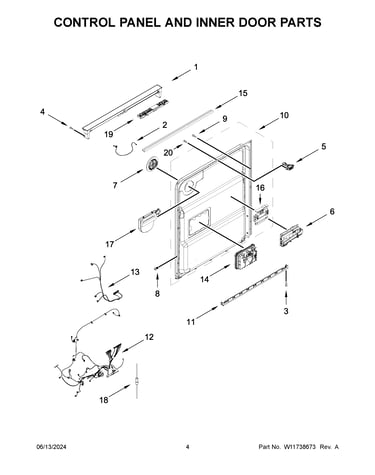 Control panel and inner door parts