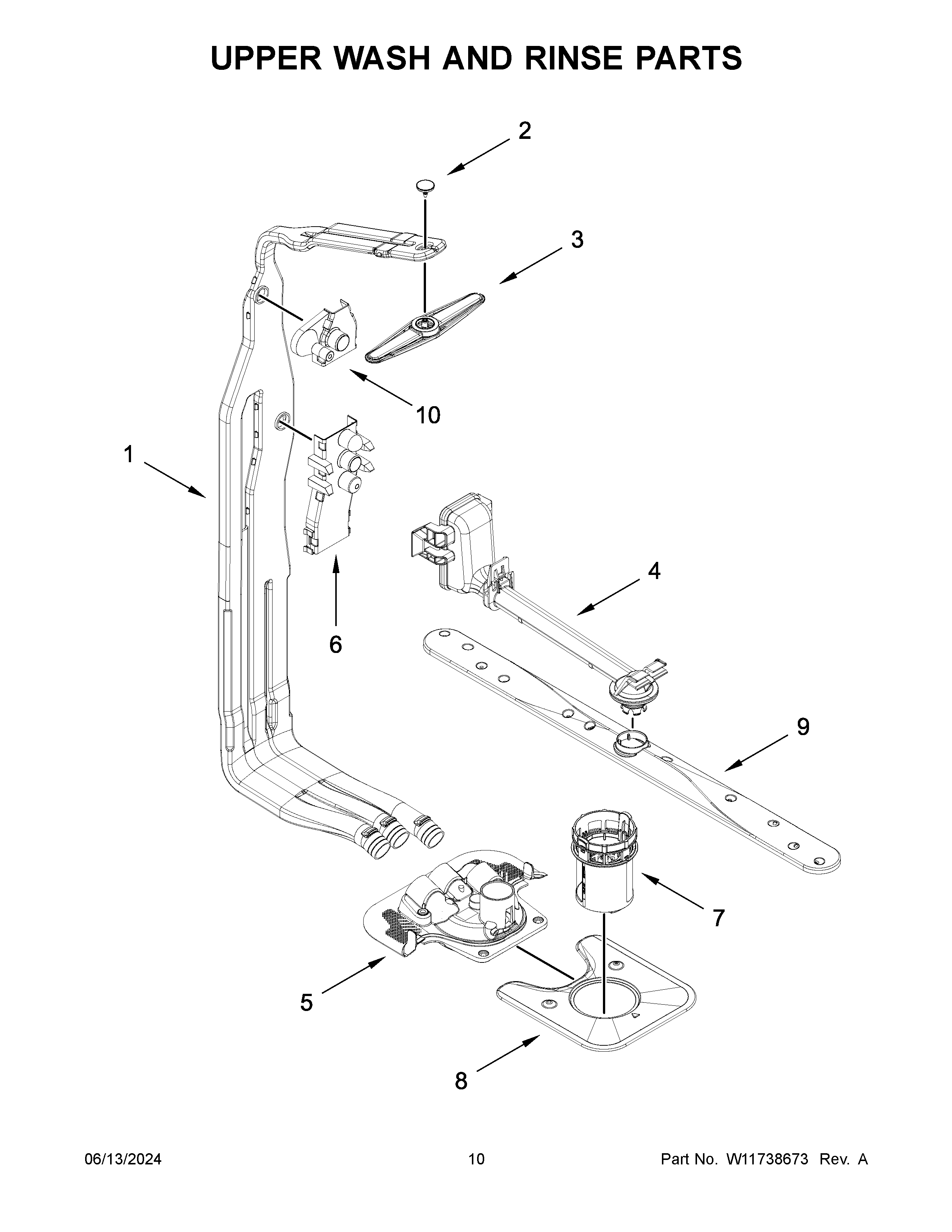 Upper wash and rinse parts