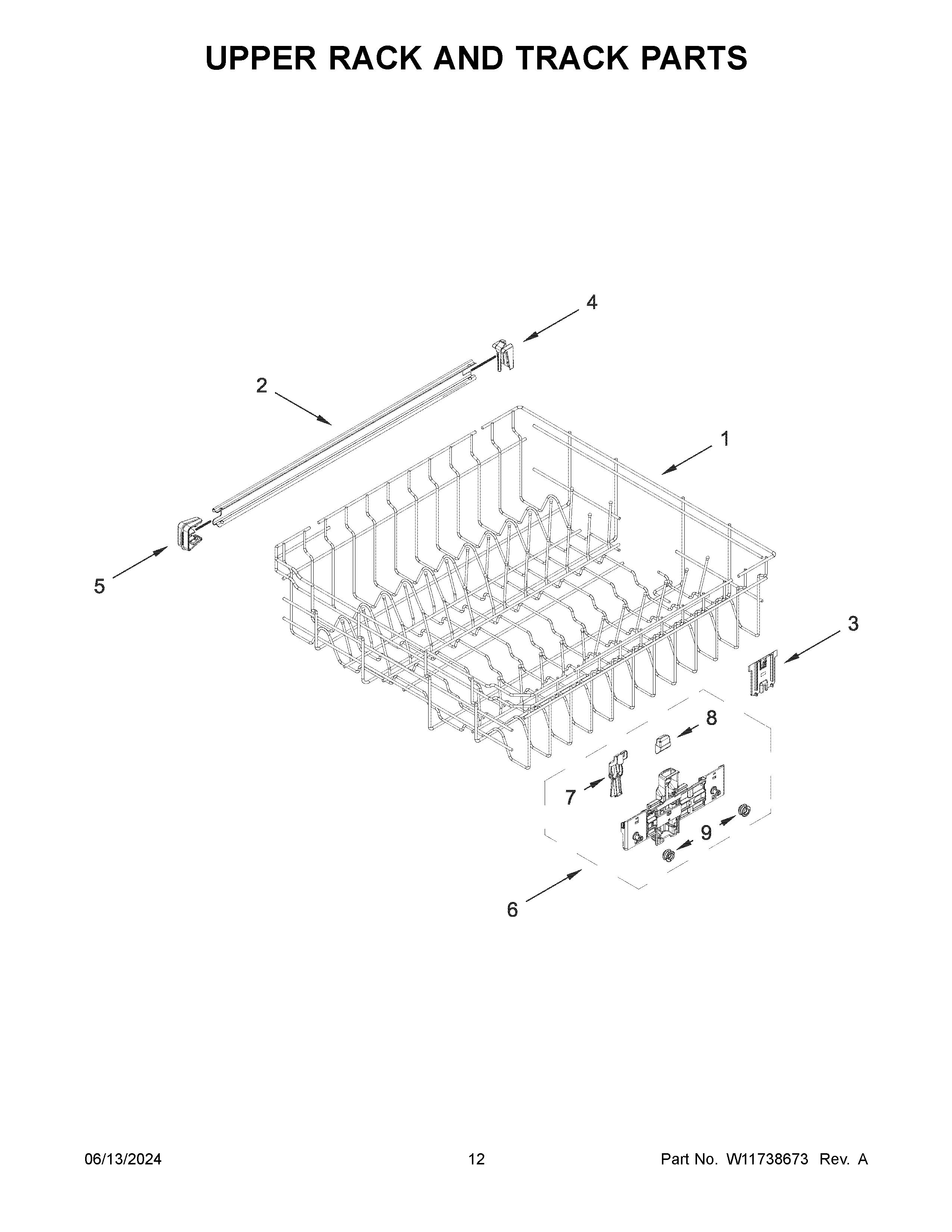 Upper rack and track parts