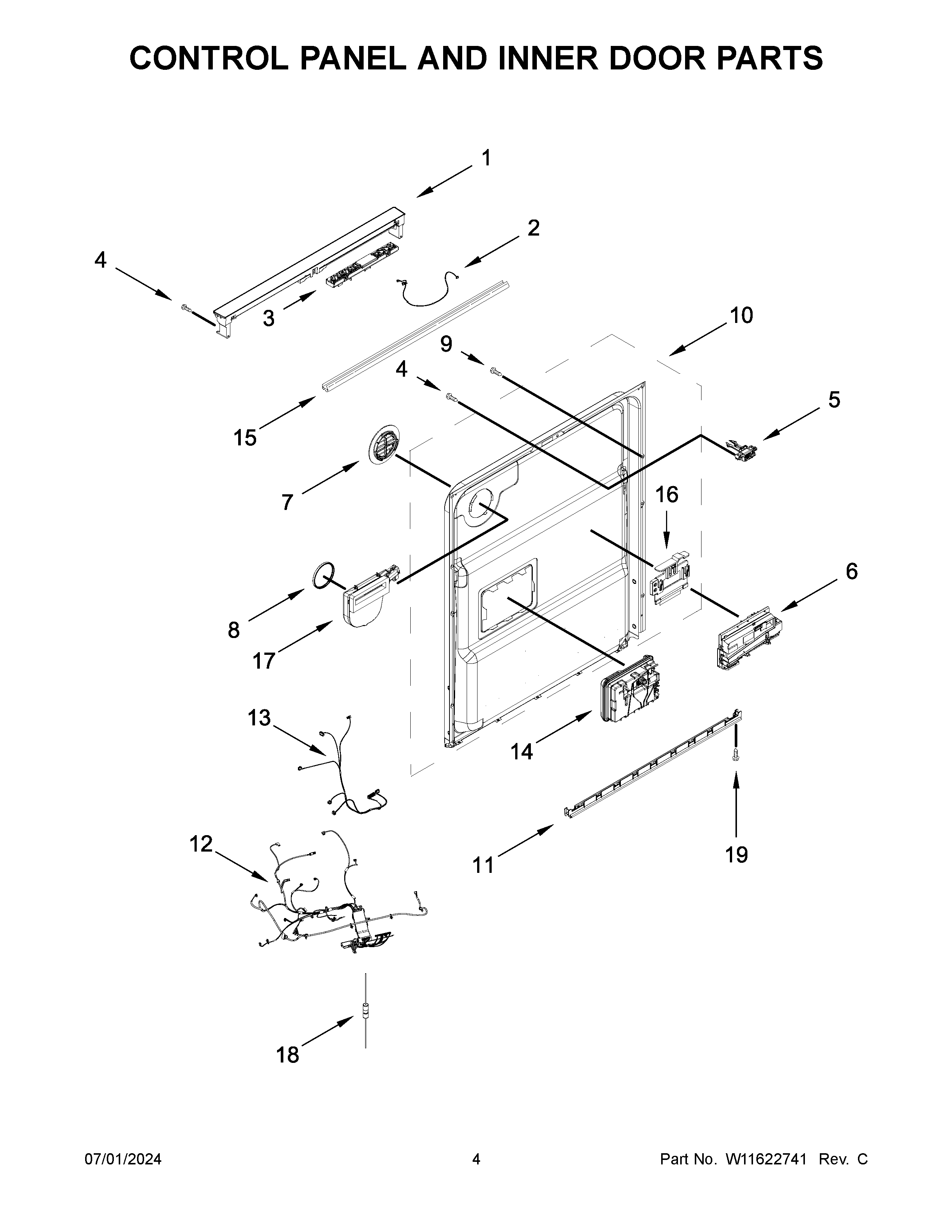 Control panel and inner door parts