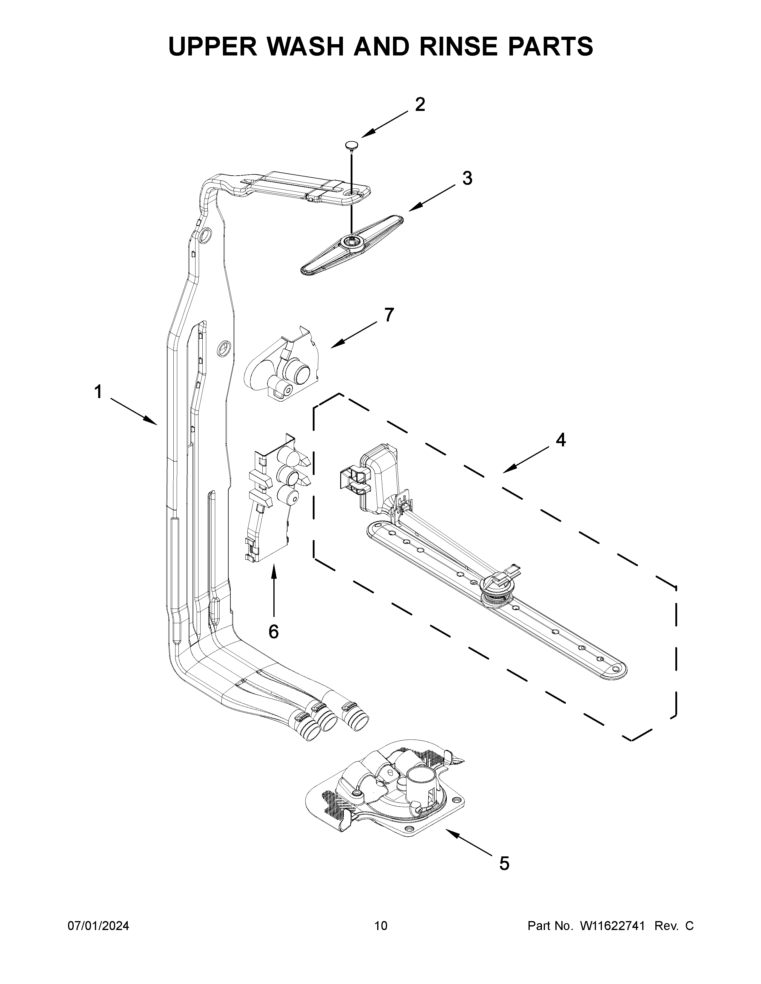 Upper wash and rinse parts