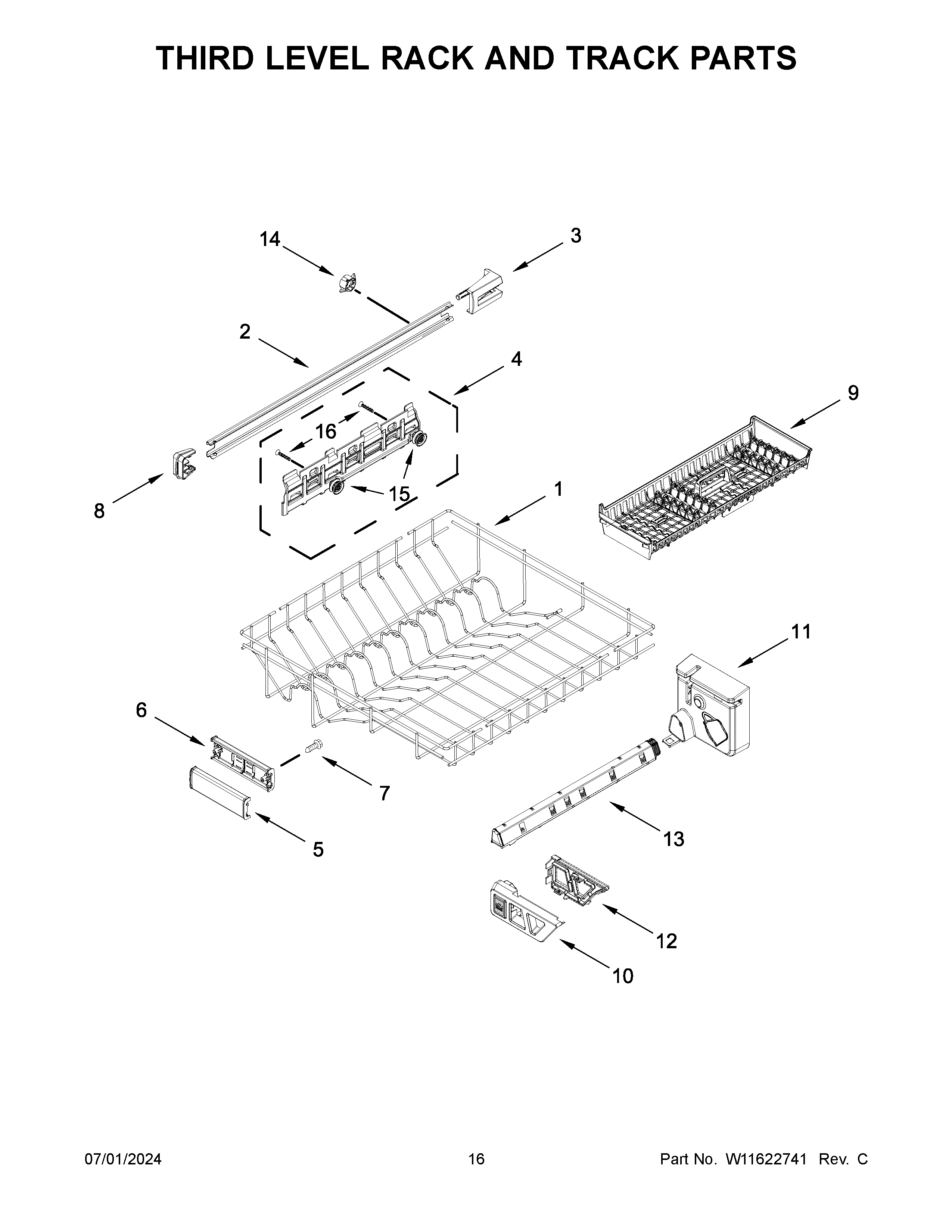 Third level rack and track parts