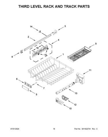 Third level rack and track parts