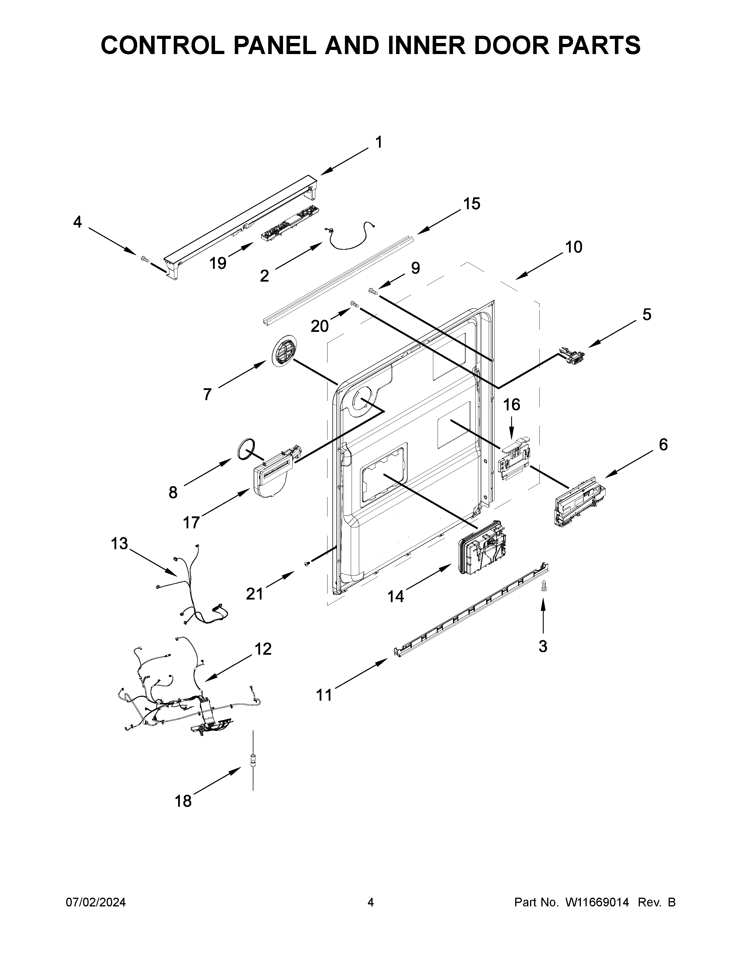 Control panel and inner door parts