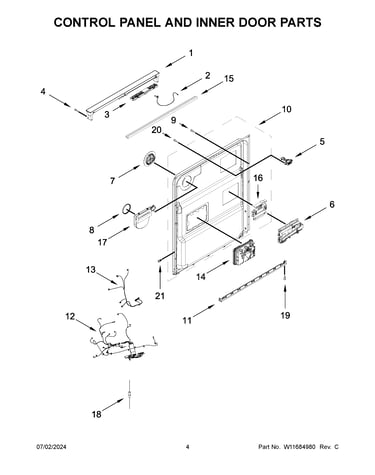 Control panel and inner door parts