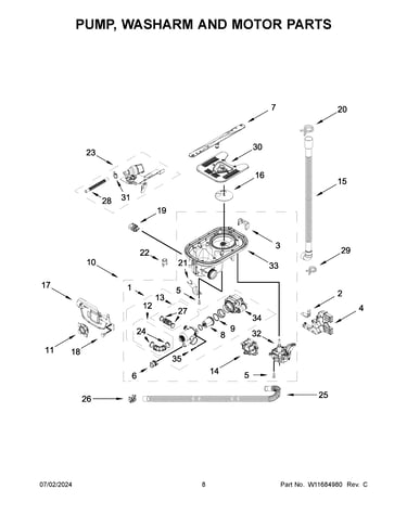 Pump, washarm and motor parts