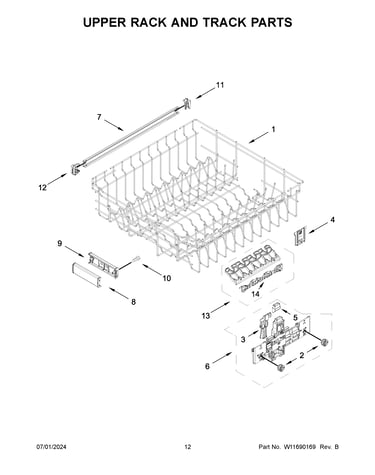 Upper rack and track parts