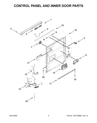 Control panel and inner door parts