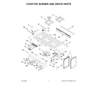 KitchenAid KFGC558JMB07 cooktop, burner and grate parts diagram