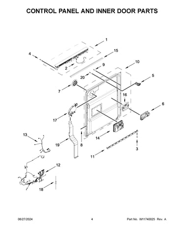 Control panel and inner door parts