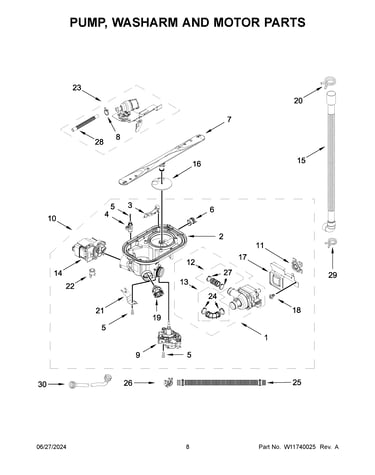 Pump, washarm and motor parts