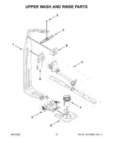 Upper wash and rinse parts