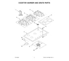 KitchenAid KCGG536PBL01 cooktop, burner and grate parts diagram