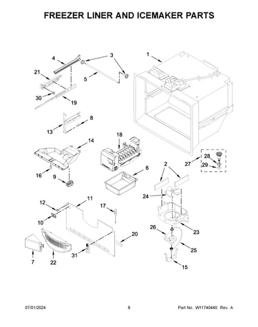 Freezer liner and icemaker parts