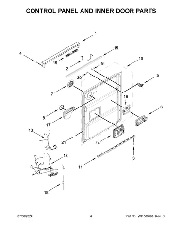 Control panel and inner door parts
