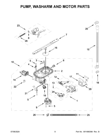 Pump, washarm and motor parts