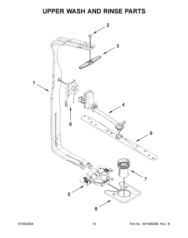 Upper wash and rinse parts