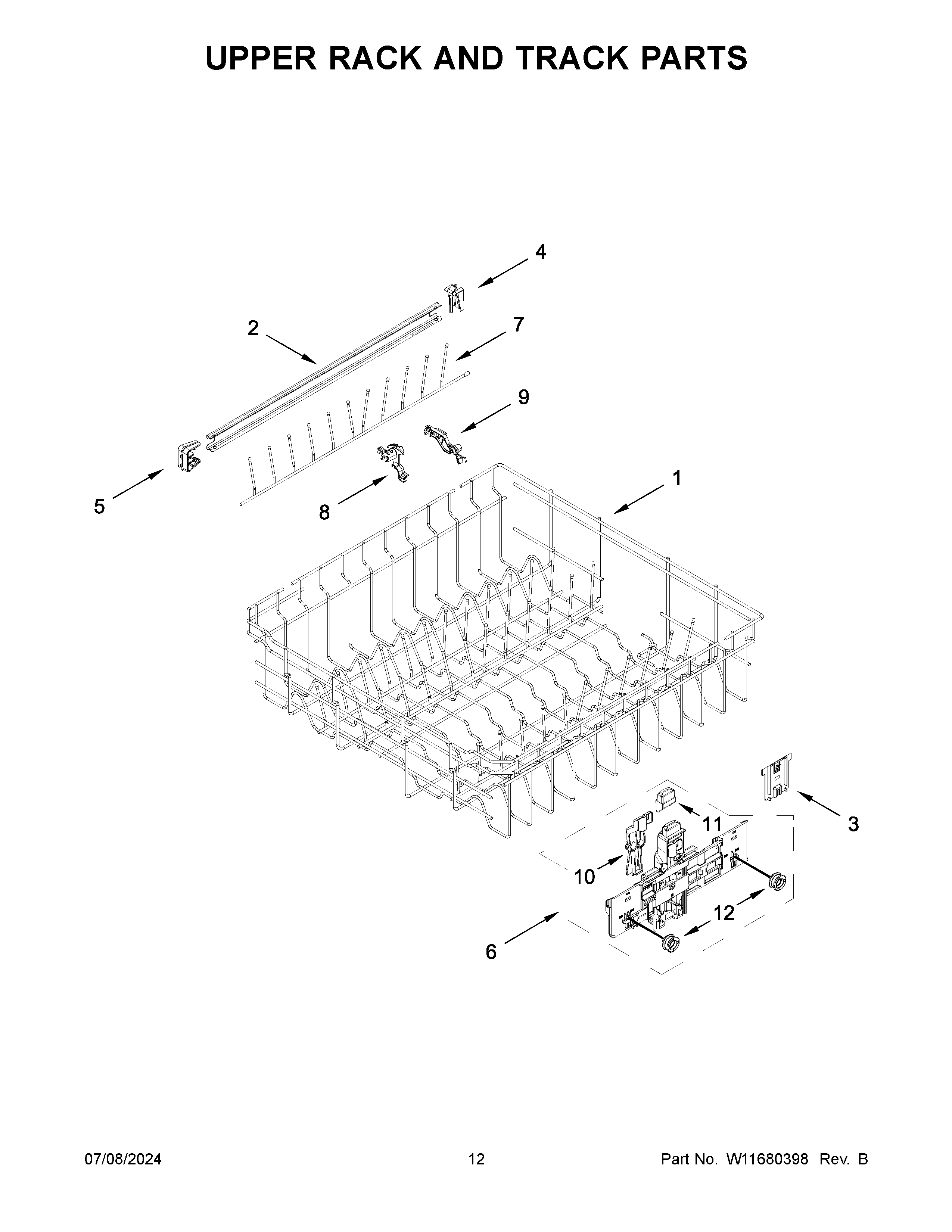 Upper rack and track parts