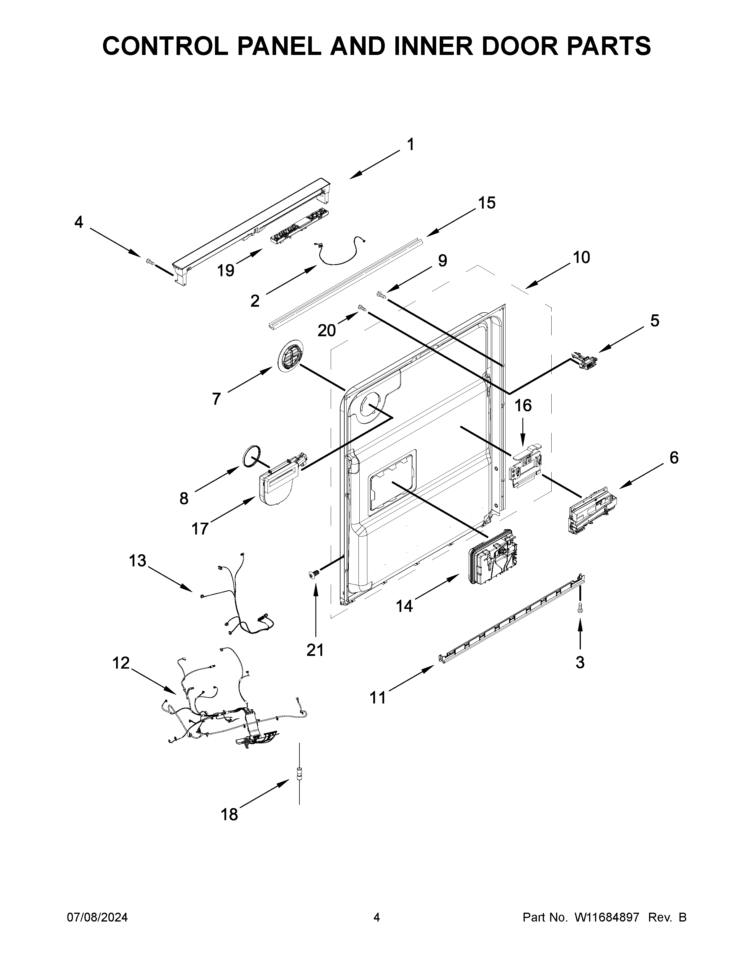 Control panel and inner door parts