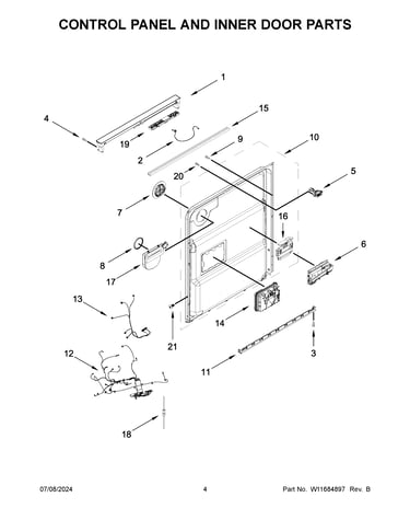 Control panel and inner door parts