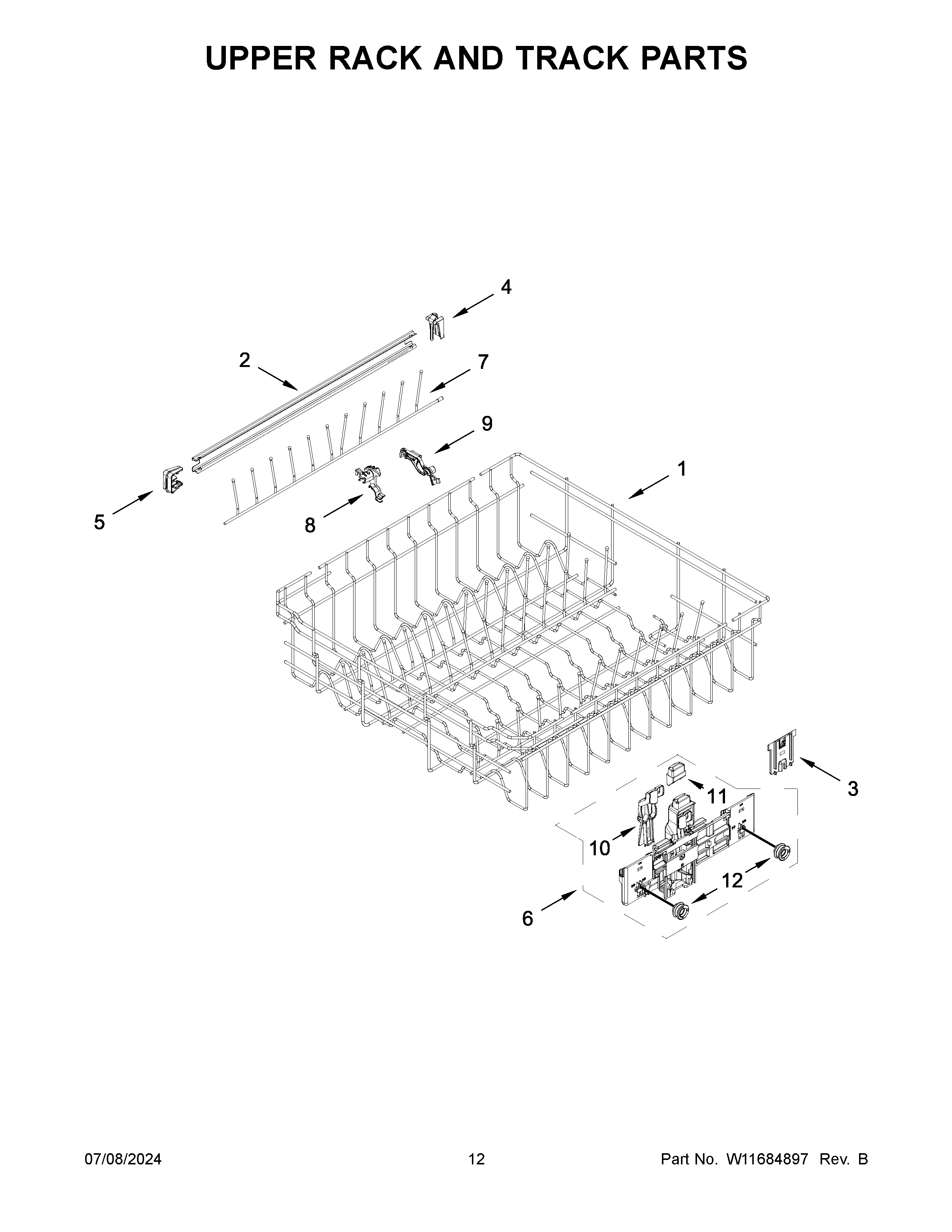 Upper rack and track parts
