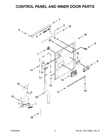 Control panel and inner door parts