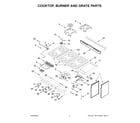 KitchenAid KFGC558JBK07 cooktop, burner and grate parts diagram