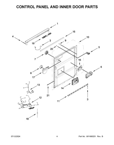 Control panel and inner door parts