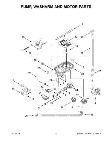 Pump, washarm and motor parts
