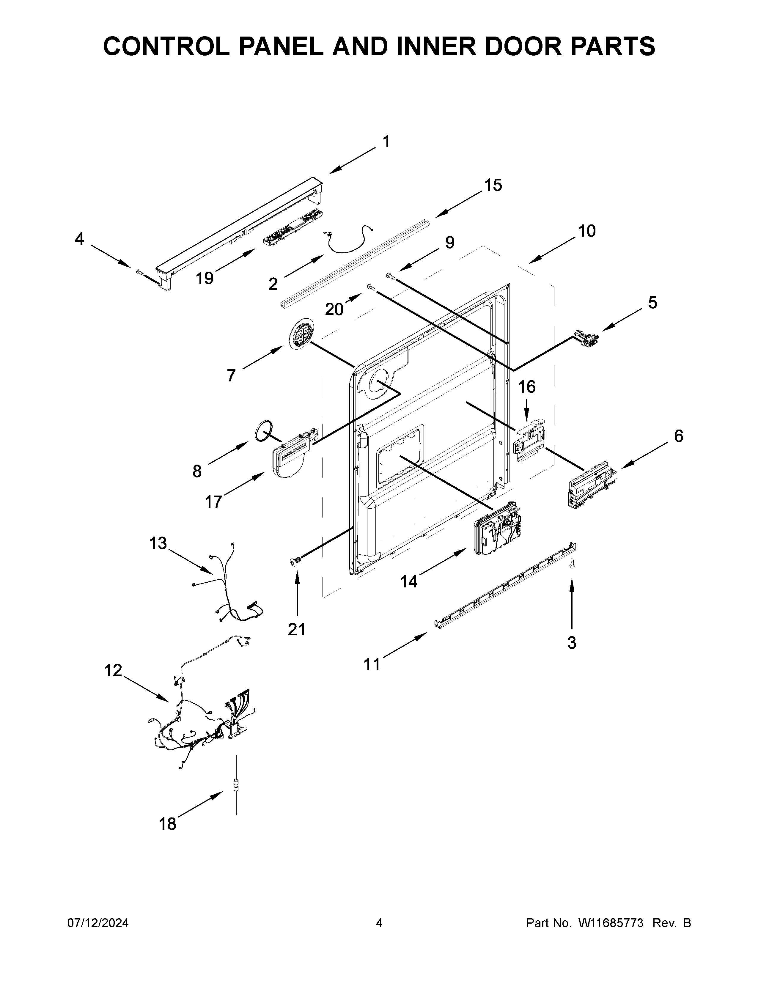 Control panel and inner door parts