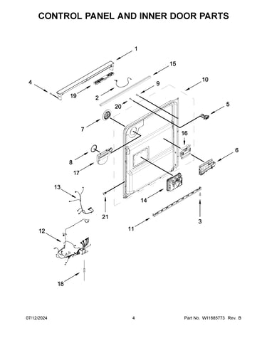 Control panel and inner door parts