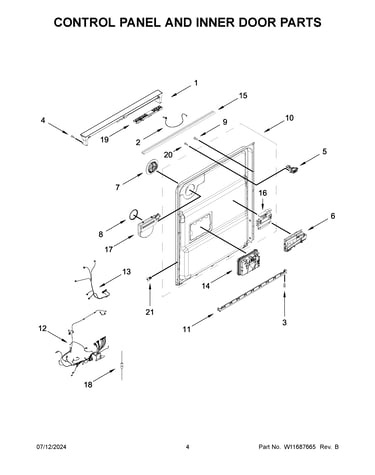 Control panel and inner door parts