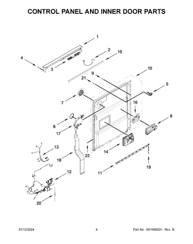 Control panel and inner door parts