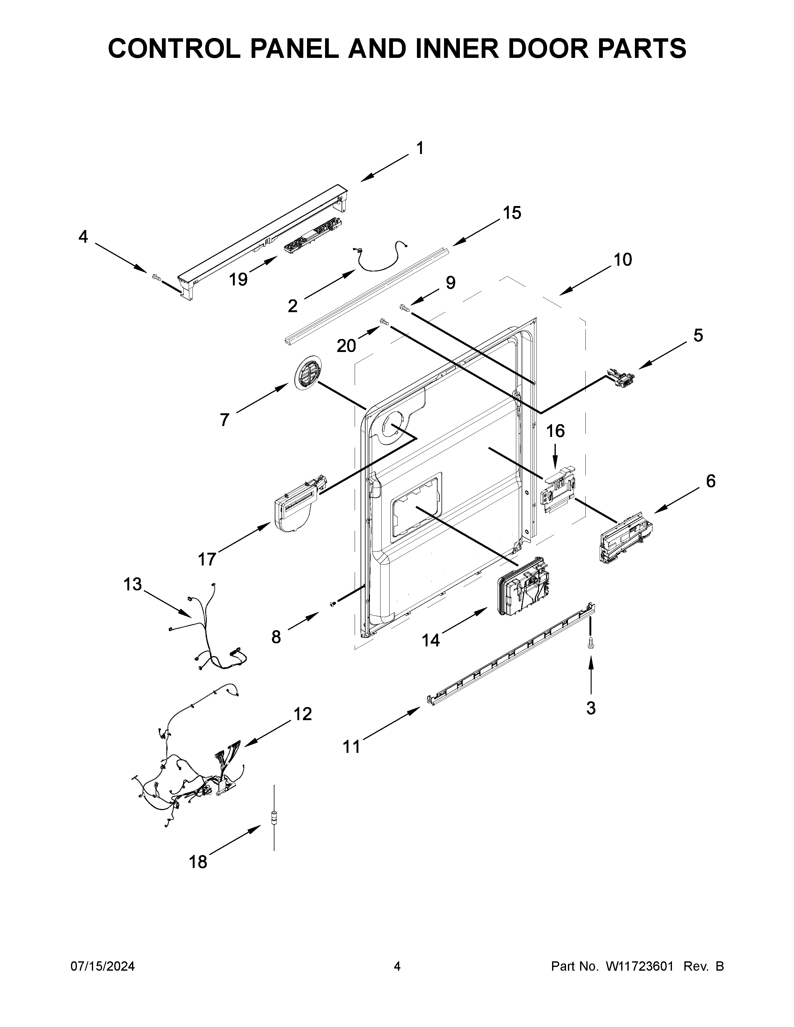 Control panel and inner door parts