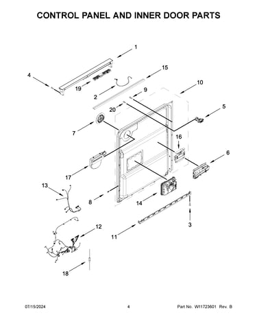 Control panel and inner door parts