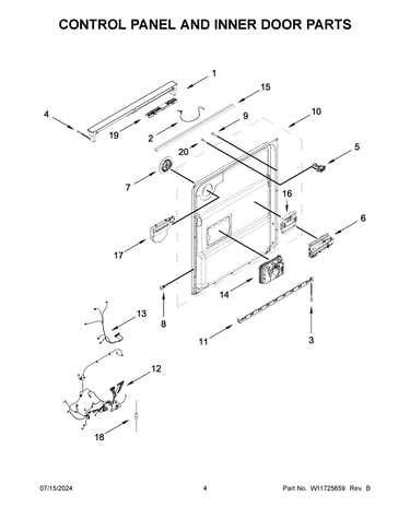 Control panel and inner door parts
