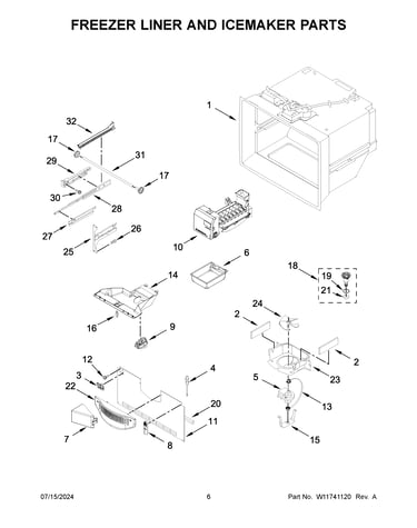 Freezer liner and icemaker parts