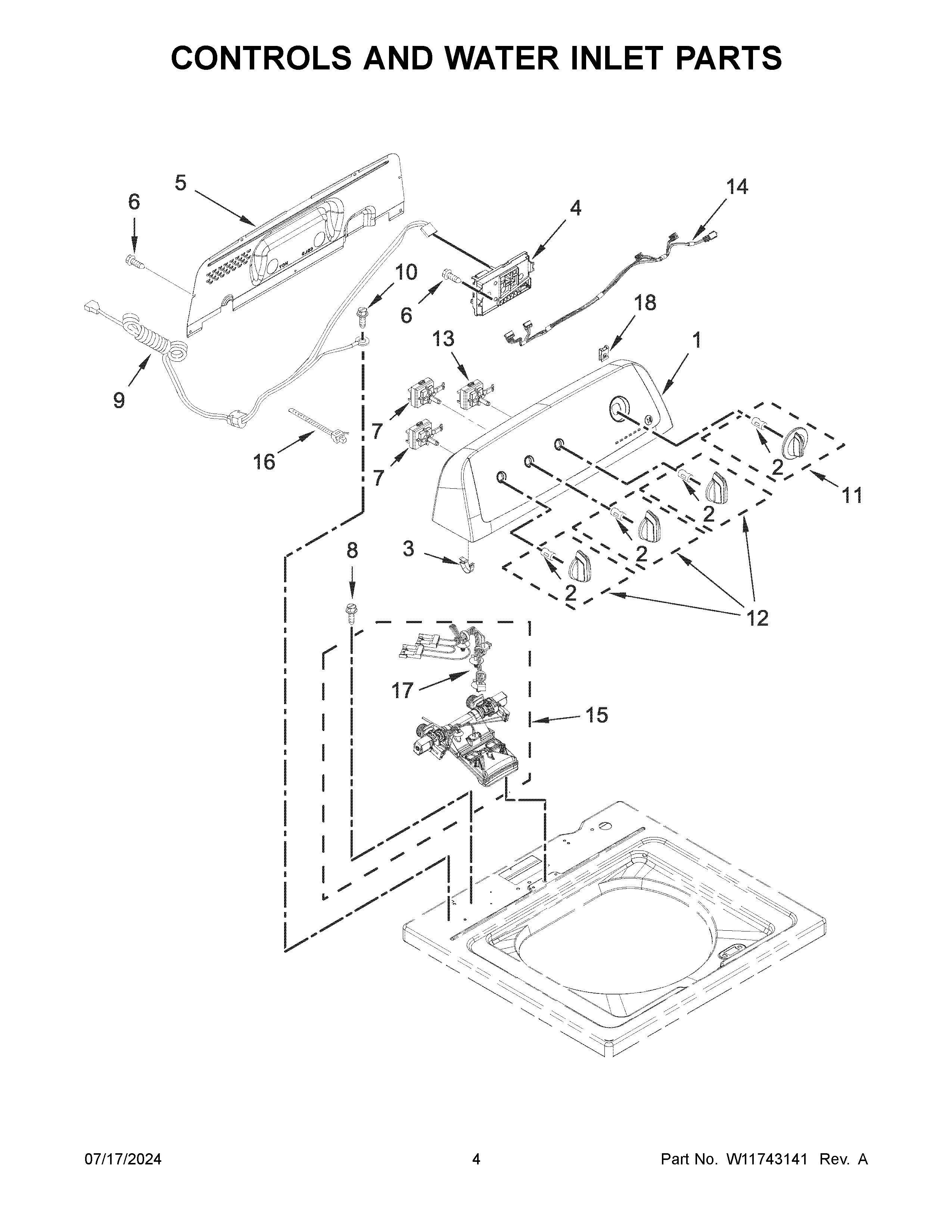 Controls and water inlet parts