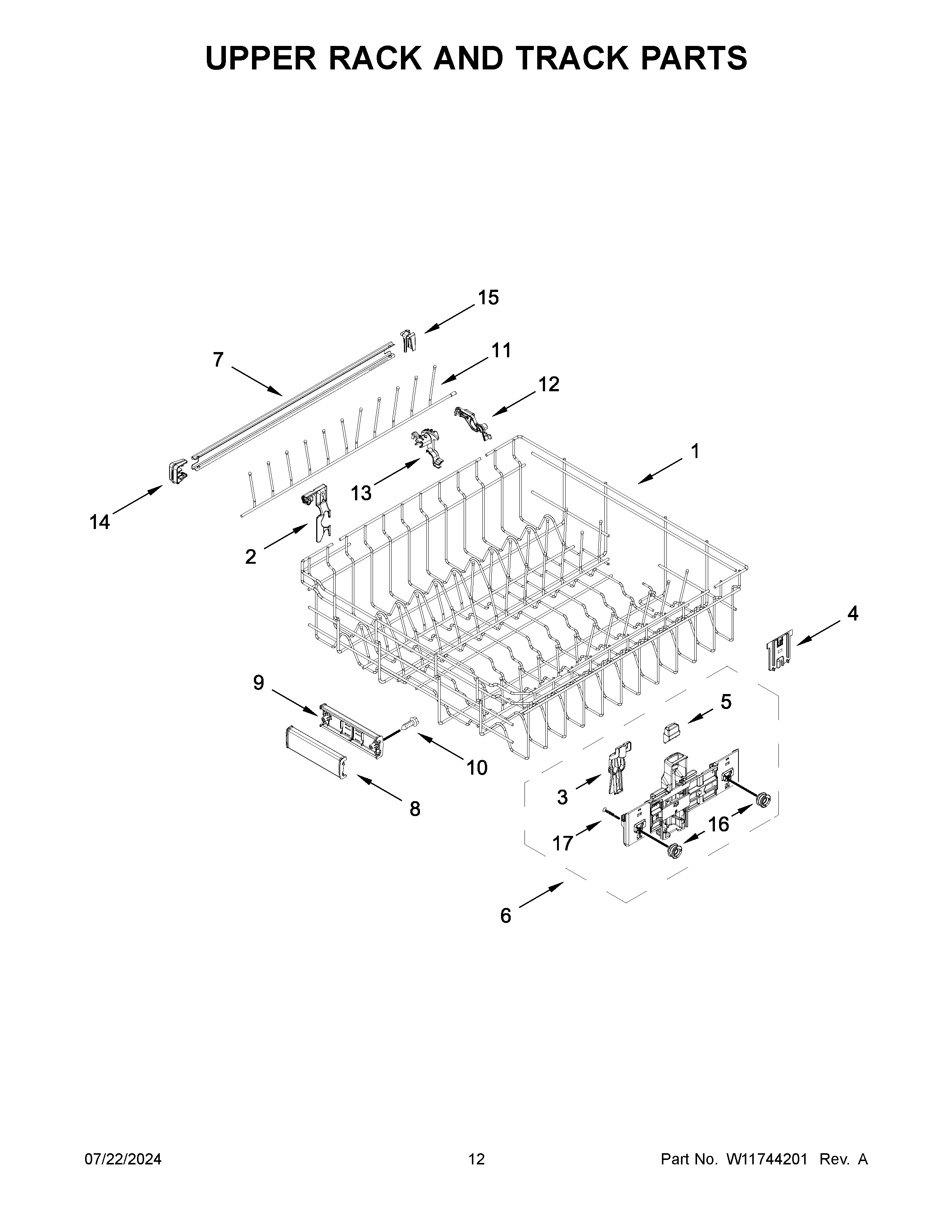 Upper rack and track parts