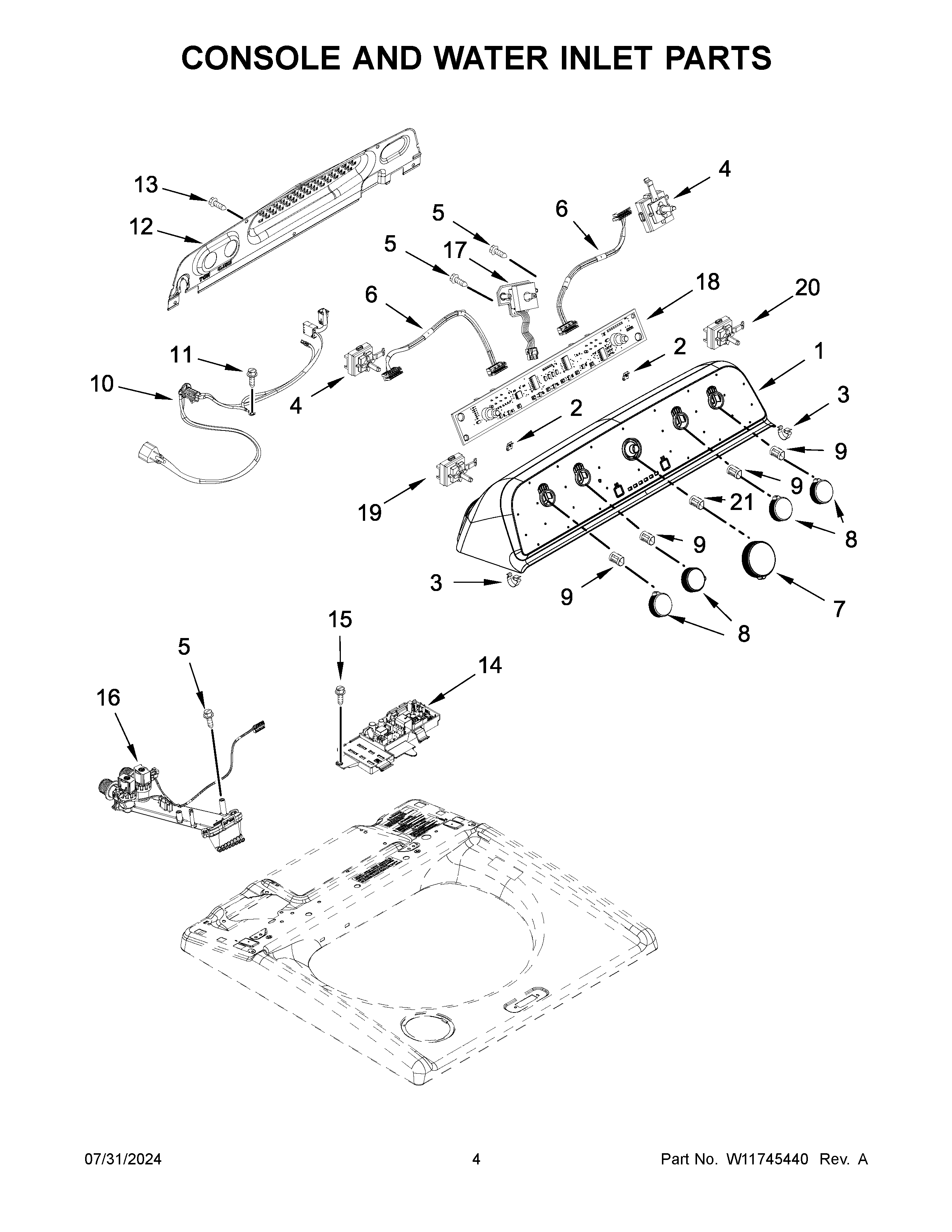 CONSOLE AND WATER INLET PARTS
