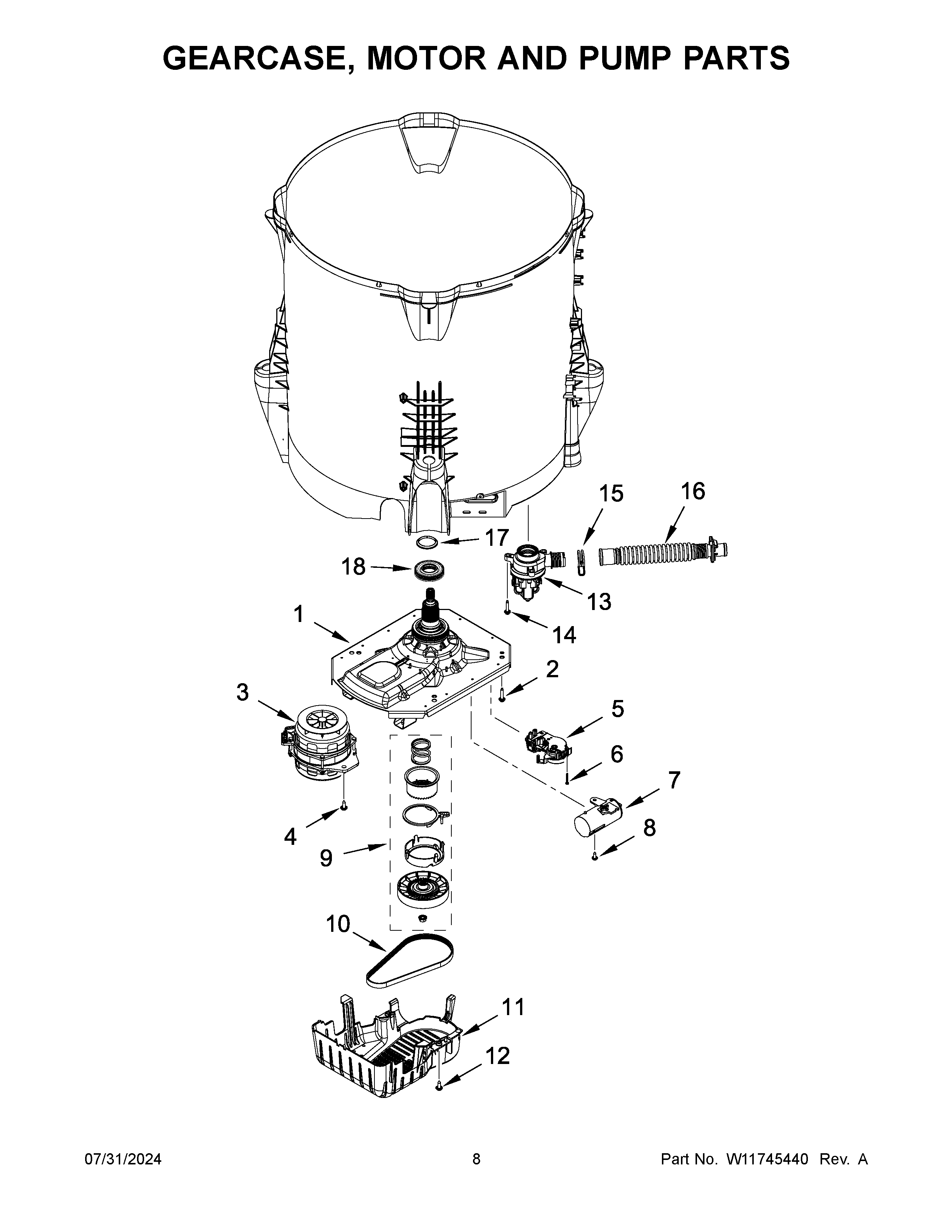 GEARCASE, MOTOR AND PUMP PARTS