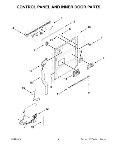 Control panel and inner door parts