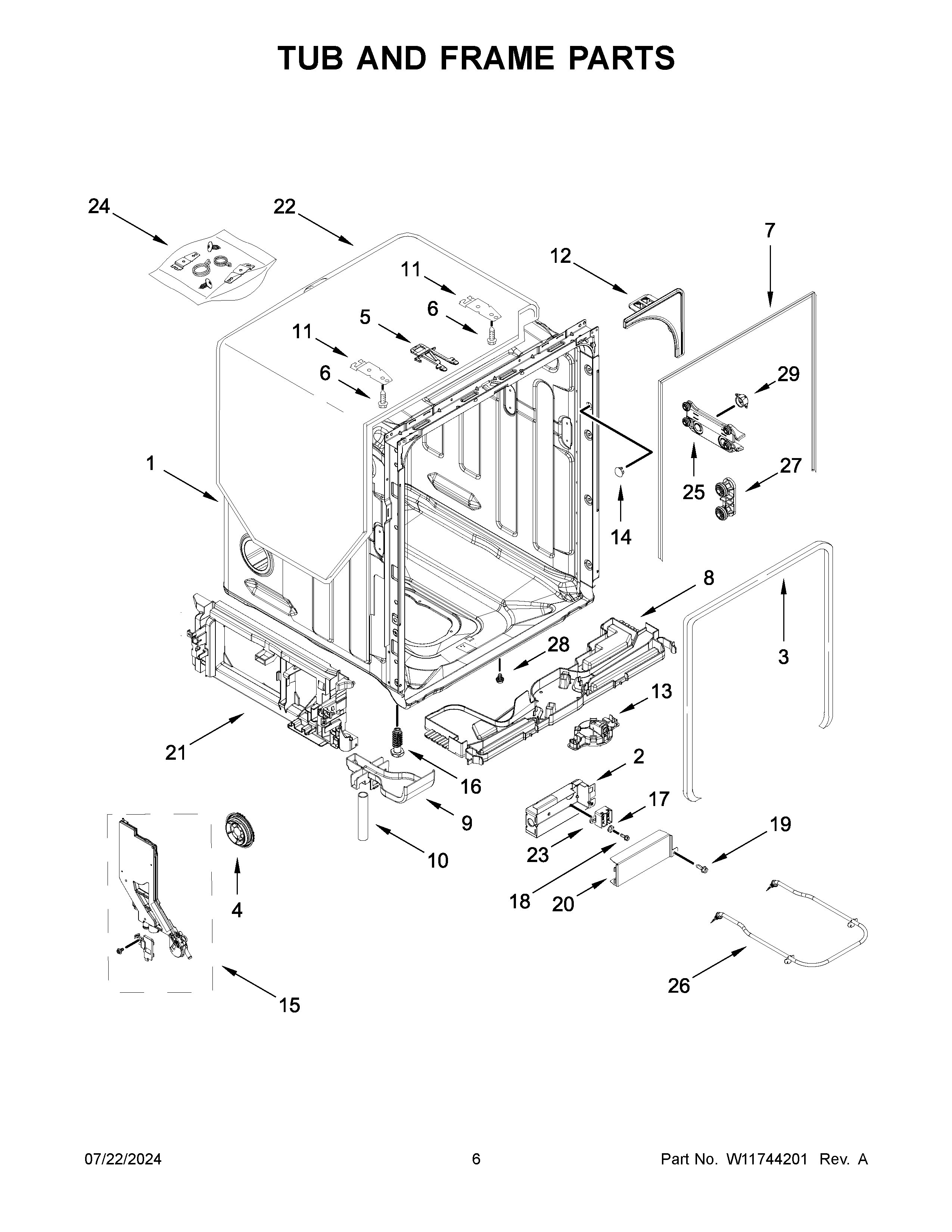 Tub and frame parts
