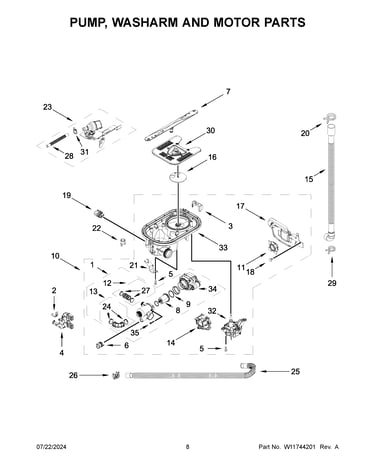 Pump, washarm and motor parts