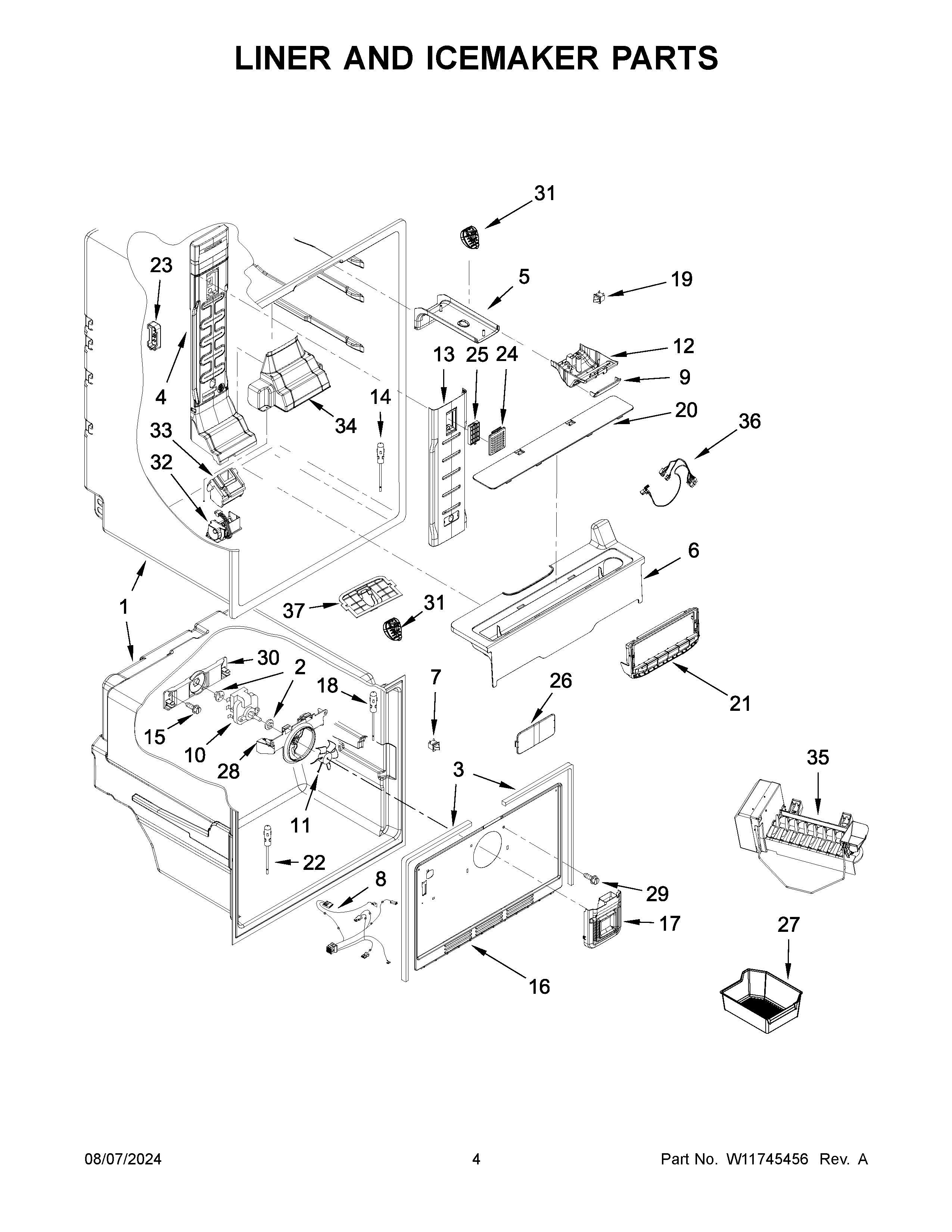 Liner and icemaker parts