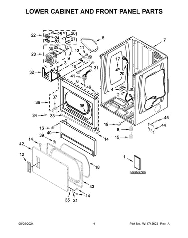 Lower cabinet and front panel parts