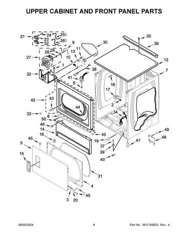 Upper cabinet and front panel parts