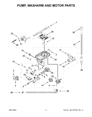 Pump, washarm and motor parts